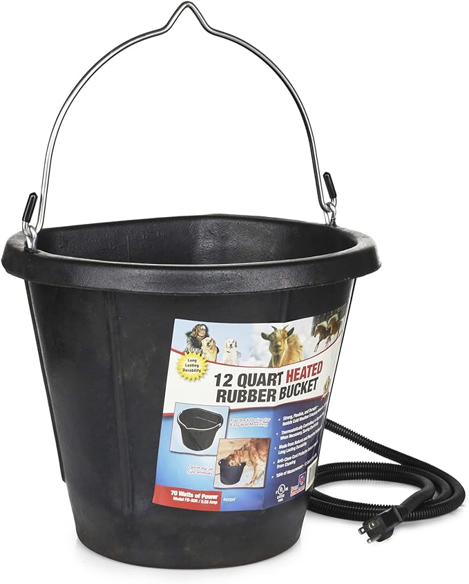 Heated Flat - Back Rubber Bucket for Livestock - 5FWC - 12 qt - 7