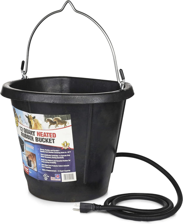 Heated Flat - Back Rubber Bucket for Livestock - 5FWC - 12 qt - 8