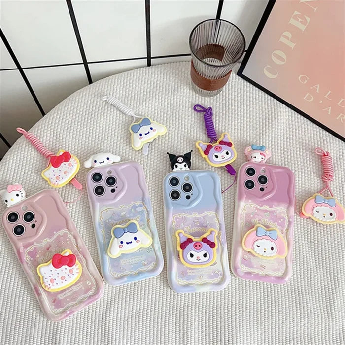 Hello Kitty Kuromi With Bracket Lanyard Phone Case For iPhone PhoneShells