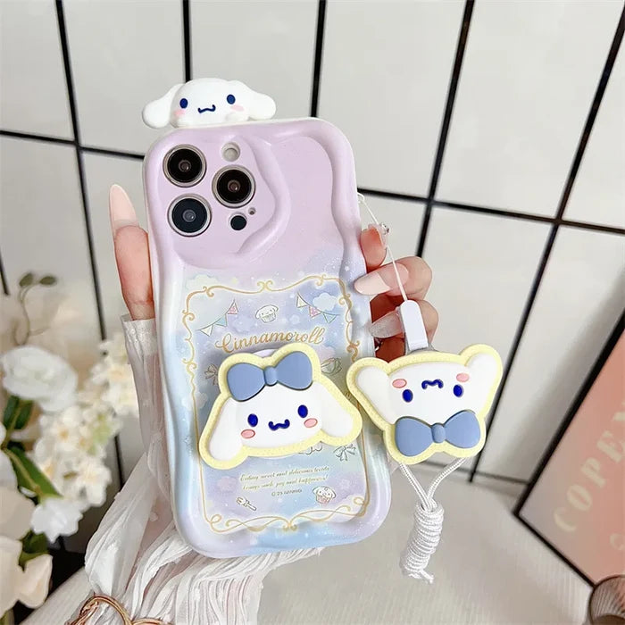Hello Kitty Kuromi With Bracket Lanyard Phone Case For iPhone PhoneShells