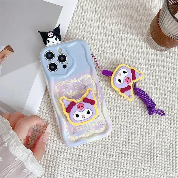 Hello Kitty Kuromi With Bracket Lanyard Phone Case For iPhone PhoneShells