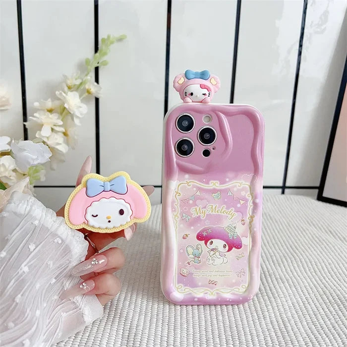 Hello Kitty Kuromi With Bracket Lanyard Phone Case For iPhone PhoneShells