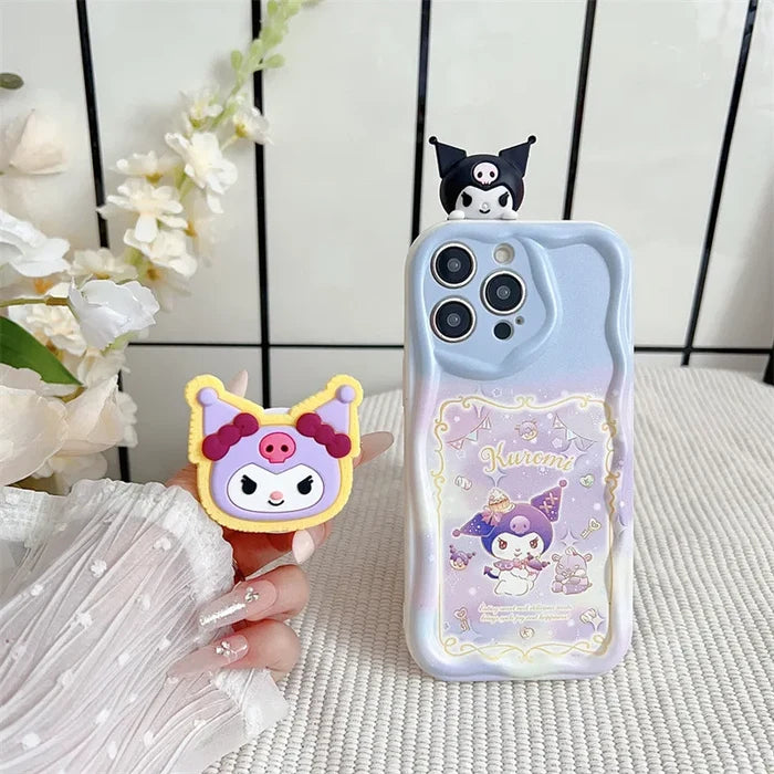Hello Kitty Kuromi With Bracket Lanyard Phone Case For iPhone PhoneShells