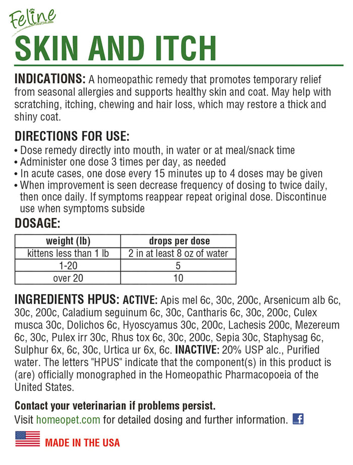 HomeoPet Feline Skin and Itch, 15 mL - NVB8 - 2