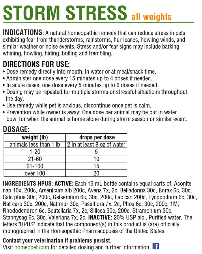HomeoPet Storm Stress, 15 mL - NVHC - All Weights - 2