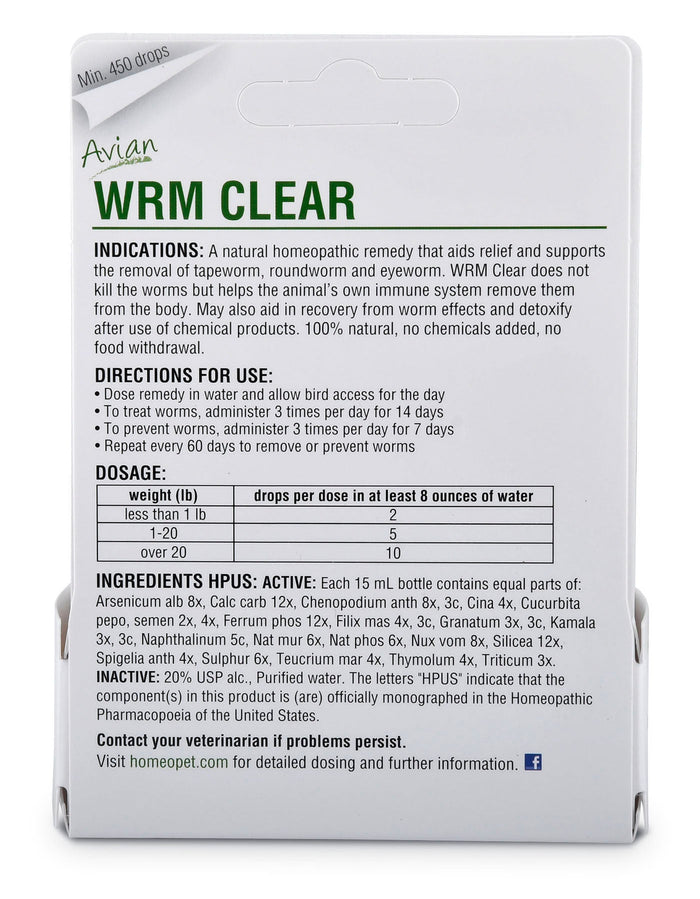 HomeoVet Avian Wrm Clear Poultry Dewormer, 15 mL - NVN9 - 2