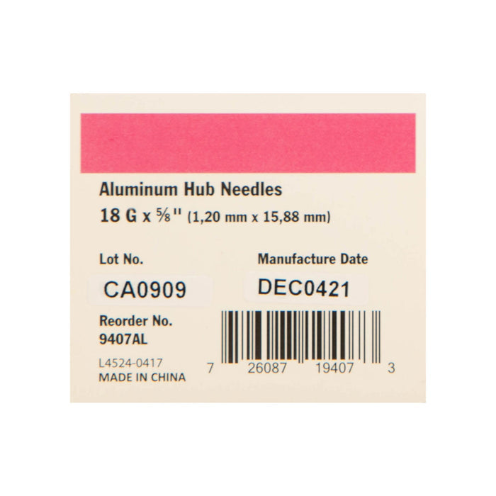 Ideal Aluminum Hub Needles, Box of 100 - CSAH - 18 ga x 5/8" - 2