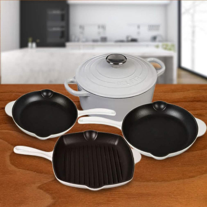 Inspired Home 5-Piece Enameled Cast Iron Cookware Set - Pure White DailySale