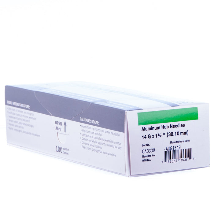 Jeffers Aluminum Hub Needles, Box of 100 - XQA2 - 14 ga x 1" - 6