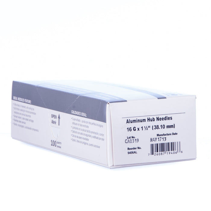 Jeffers Aluminum Hub Needles, Box of 100 - XQAA - 16 ga x 1.5" - 9