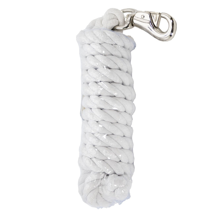 Jeffers Colorful Cotton Horse Lead Ropes with Nickel - Plated Bull Snap, 10' L - IABB - White - ¾"D x 10'L - 1 - 2