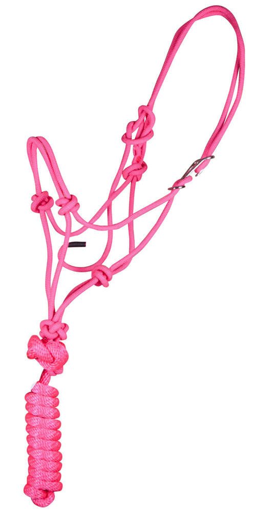 Jeffers Easy - On Clip Nylon Rope Horse Halter with Lead - 121E8 - Hot Pink - 7