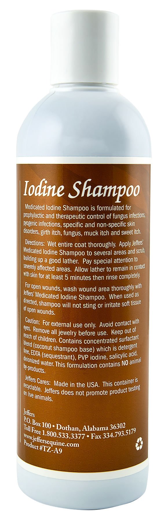 Jeffers Equine Medicated Iodine Antibacterial and Antifungal Horse Shampoo - TZA9 - 16 oz - 2