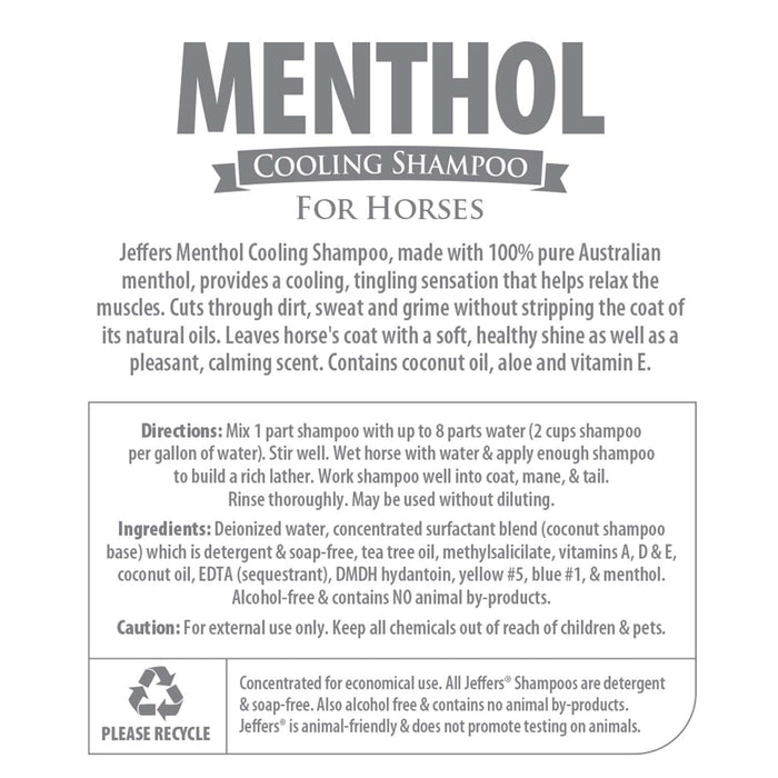 Jeffers Equine Menthol Cooling Shampoo for Horses - TZM1 - 16 oz - 5