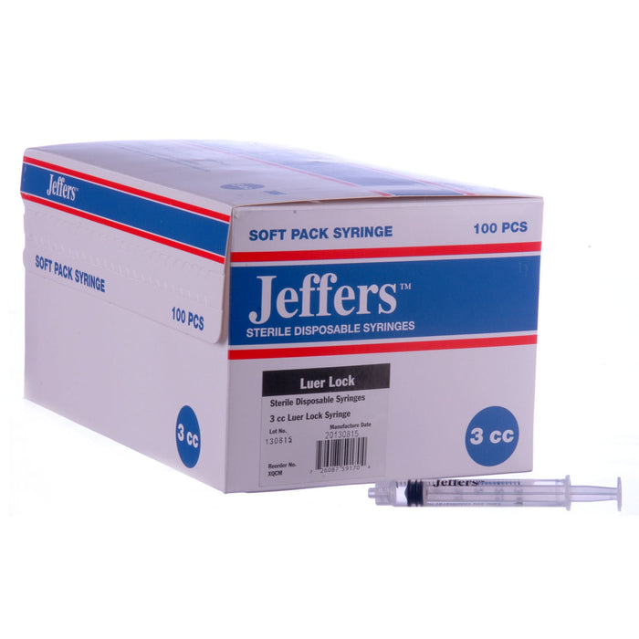 Jeffers Luer Lock Syringes, Boxes - XQCM - Luer Lock - 3 mL - 100 ct - 1