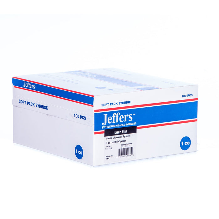 Jeffers Luer Slip Syringes, Box of 100 - XQC8 - Luer Slip - 1 mL - 1