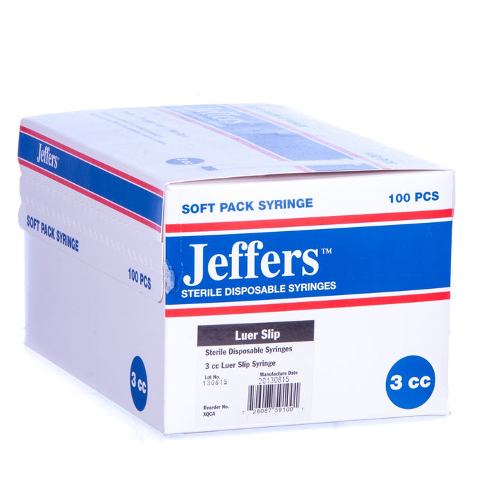 Jeffers Luer Slip Syringes, Box of 100 - XQCA - Luer Slip - 3 mL - 2