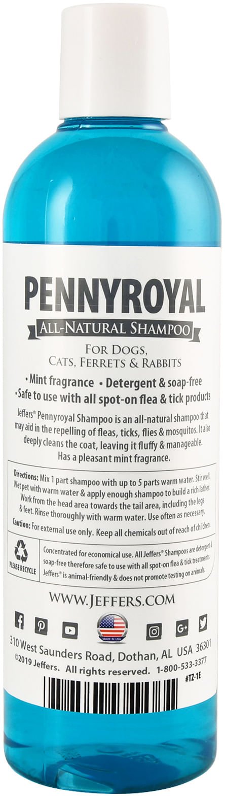 Jeffers Natural Flea & Tick Pennyroyal Dog Shampoo - Aids in Repelling Fleas, Ticks, Flies & Mosquitos - TZ1E - 17 oz - 1 - 3