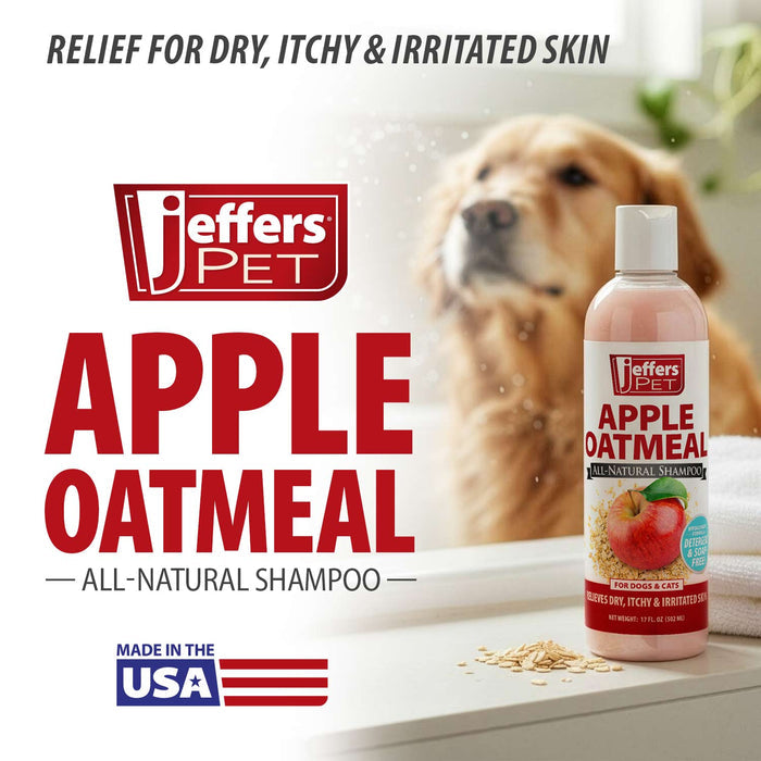 Jeffers Pet Apple Oatmeal All - Natural Hypoallergenic Dry Skin Shampoo for Dogs and Cats - TZP3 - 17 oz - 1 - 2