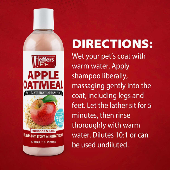 Jeffers Pet Apple Oatmeal All - Natural Hypoallergenic Dry Skin Shampoo for Dogs and Cats - TZP3 - 17 oz - 1 - 4