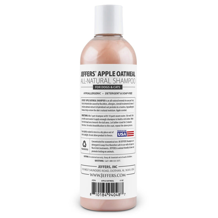 Jeffers Pet Apple Oatmeal All - Natural Hypoallergenic Dry Skin Shampoo for Dogs and Cats - TZP3 - 17 oz - 1 - 2