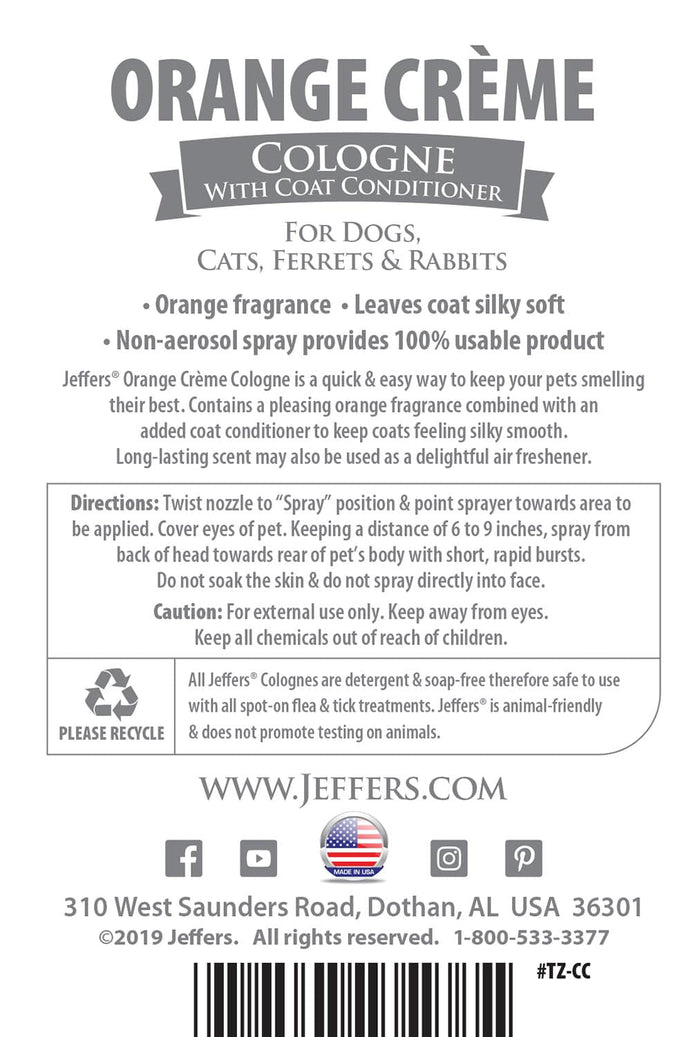 Jeffers Pet Colognes with Coat Conditioner, 16 oz Spray - TZCC - Orange Creme - 1 - 8