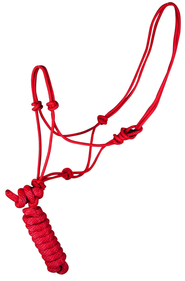 Jeffers Poly Braided Rope Horse Halter with Lead - 121EH - Red - SIngle - 1