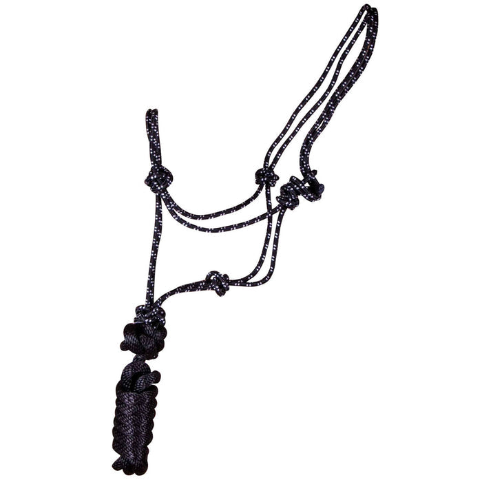Jeffers Poly Braided Rope Horse Halter with Lead - 121R7 - Black/White - SIngle - 8