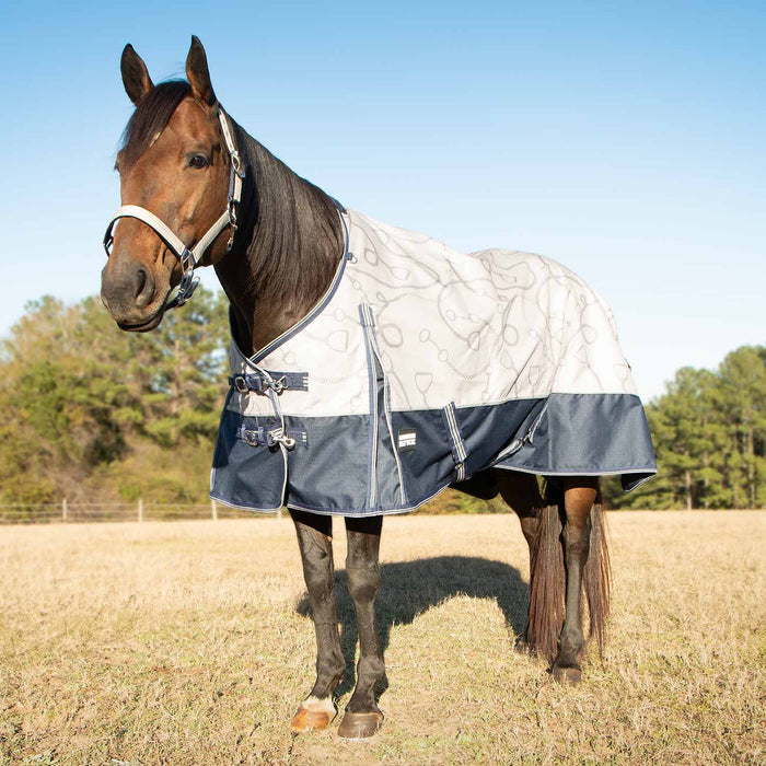 Jeffers Poplar Head Uniquely English 1200D Medium Weight Turnout Blanket, 240g - Waterproof & Breathable Horse Blanket - GAG1NK - Latte Snaffles & Irons - 66 in - 1