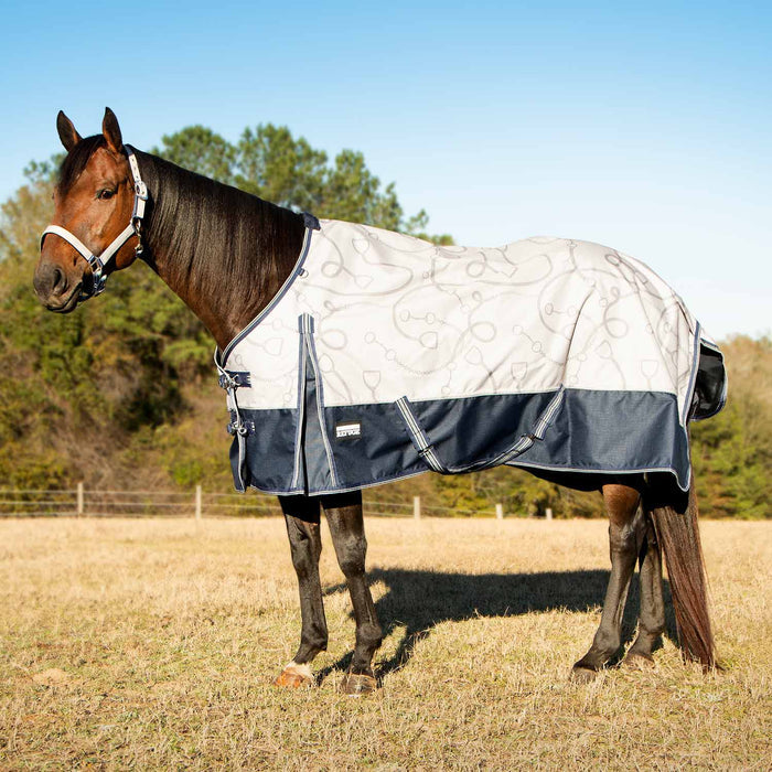 Jeffers Poplar Head Uniquely English 1200D Medium Weight Turnout Blanket, 240g - Waterproof & Breathable Horse Blanket - GAG1NK - Latte Snaffles & Irons - 66 in - 2