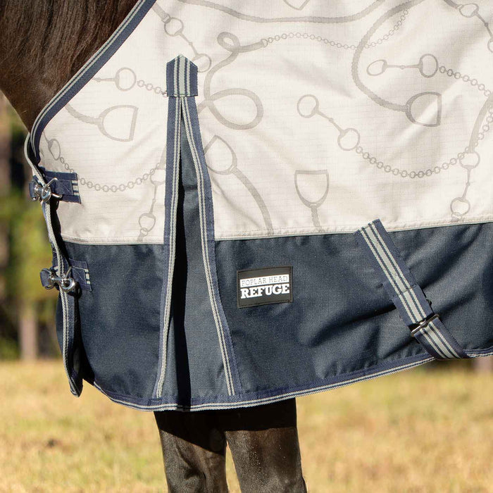 Jeffers Poplar Head Uniquely English 1200D Medium Weight Turnout Blanket, 240g - Waterproof & Breathable Horse Blanket - GAG1NK - Latte Snaffles & Irons - 66 in - 3