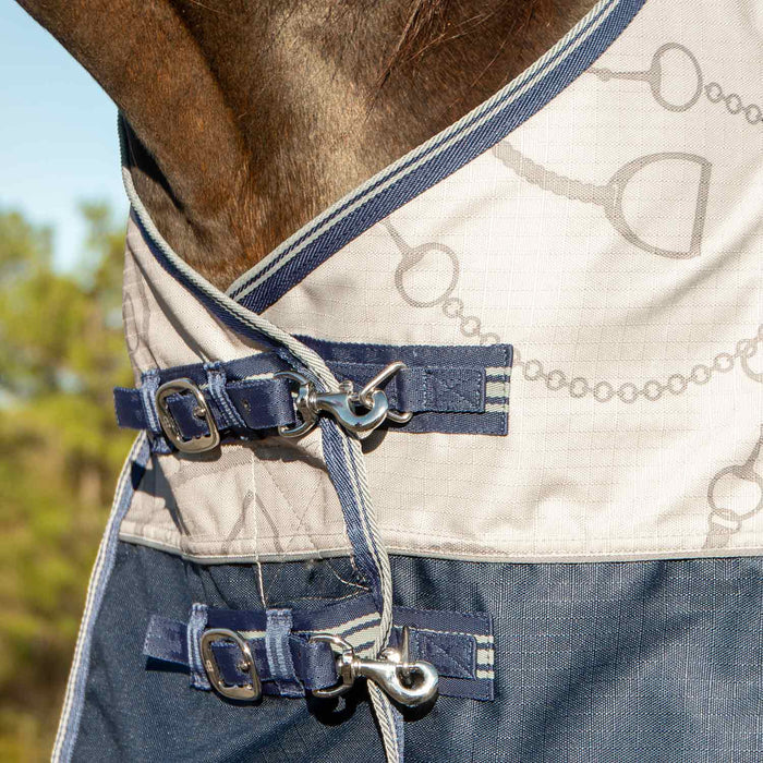 Jeffers Poplar Head Uniquely English 1200D Medium Weight Turnout Blanket, 240g - Waterproof & Breathable Horse Blanket - GAG1NK - Latte Snaffles & Irons - 66 in - 5