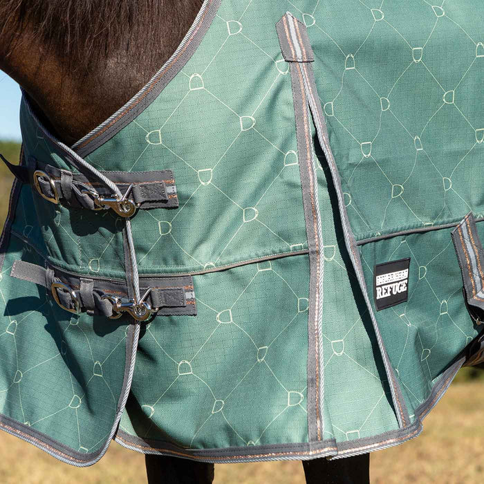 Jeffers Poplar Head Uniquely English 1200D Turnout Sheet, 0g - Waterproof & Breathable Lightweight Horse Blanket - GAG1PD - 66 in - Spruce Stirrup Irons - 3