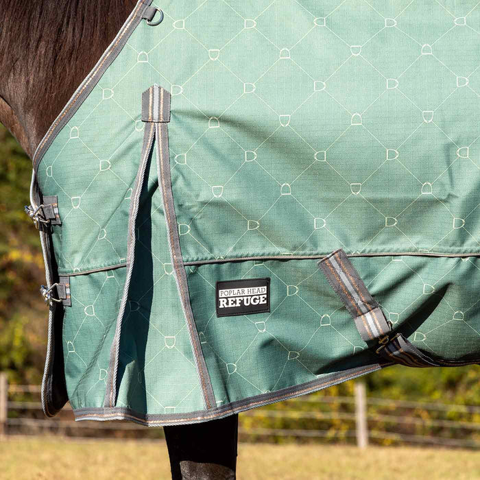 Jeffers Poplar Head Uniquely English 1200D Turnout Sheet, 0g - Waterproof & Breathable Lightweight Horse Blanket - GAG1PD - 66 in - Spruce Stirrup Irons - 5