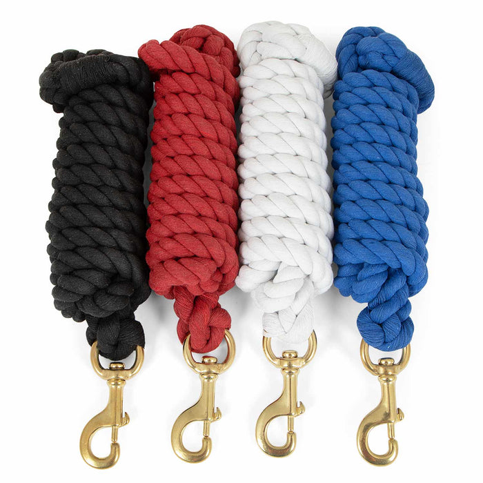 Jeffers Twisted Solid Cotton Horse Lead Ropes with Brass Bolt Snap, 10' L - IATF - White - 2