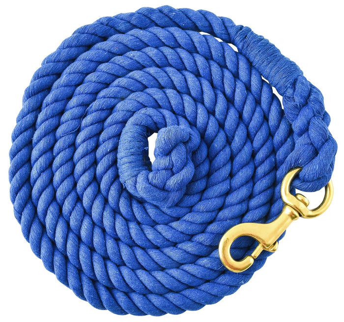 Jeffers Twisted Solid Cotton Horse Lead Ropes with Brass Bolt Snap, 10' L - IATG - Blue - 6