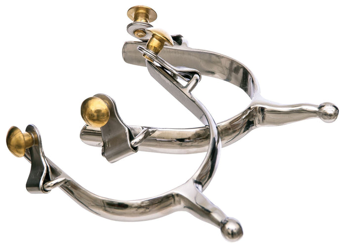 Jeffers Women's Western & Barrel Racing Spurs – Stainless Steel, Rosebud, Ball End & 10 Point Options - A8H1 - Stainless Steel 1 - 1/2" Shank Humane Spurs with Ball End - Pair - 2 ct - 7