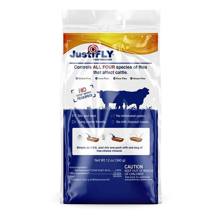 JustiFly 3% Feed - Thru Fly Control with Salt for Cattle - LEBE - 12 oz (360g) - 2