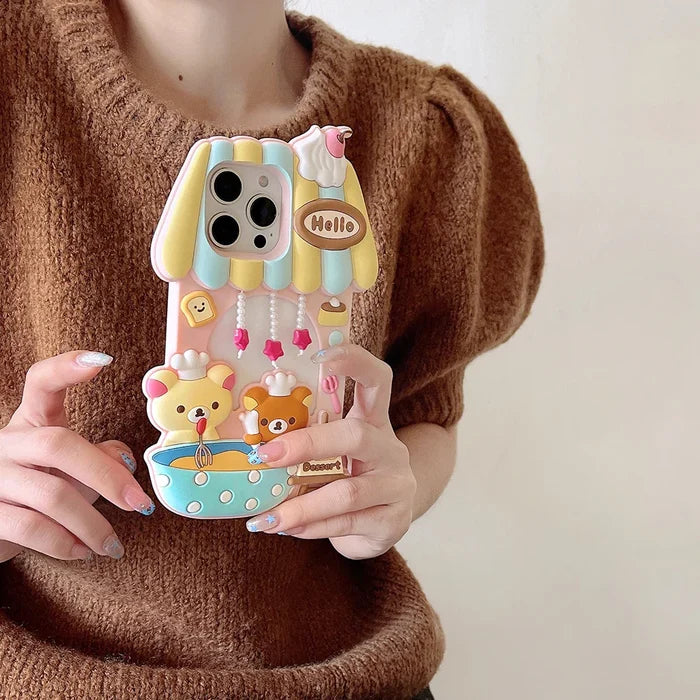 Kawaii 3D Cartoon Rilakkuma Dessert Story Chef Bear Phone Case PhoneShells