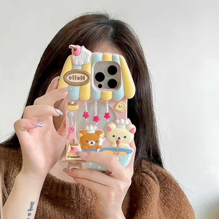 Kawaii 3D Cartoon Rilakkuma Dessert Story Chef Bear Phone Case PhoneShells
