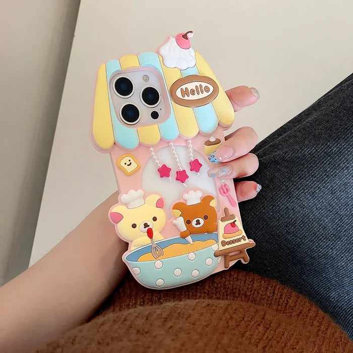 Kawaii 3D Cartoon Rilakkuma Dessert Story Chef Bear Phone Case PhoneShells