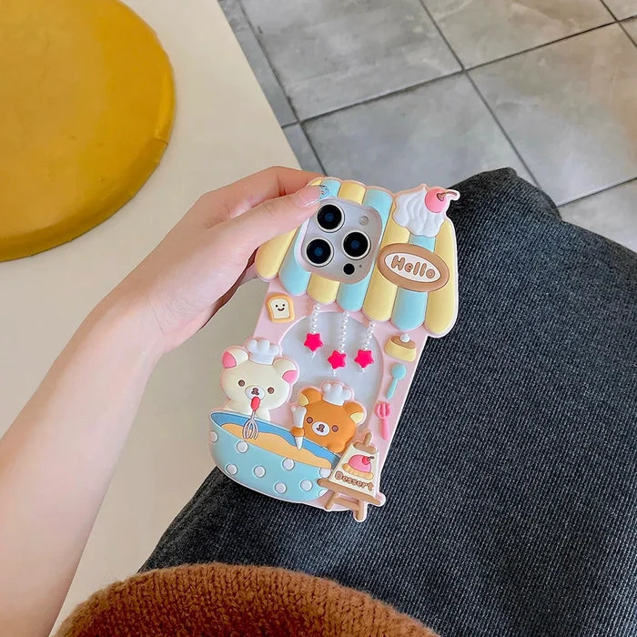 Kawaii 3D Cartoon Rilakkuma Dessert Story Chef Bear Phone Case PhoneShells