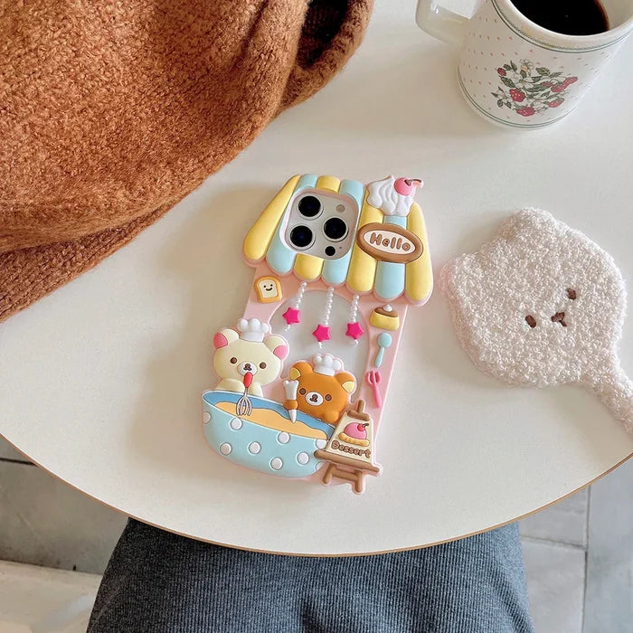 Kawaii 3D Cartoon Rilakkuma Dessert Story Chef Bear Phone Case PhoneShells