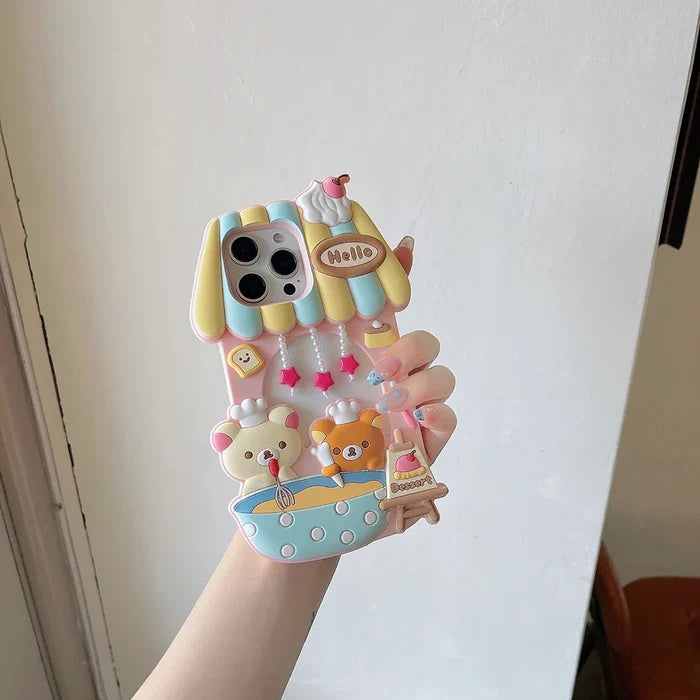 Kawaii 3D Cartoon Rilakkuma Dessert Story Chef Bear Phone Case PhoneShells