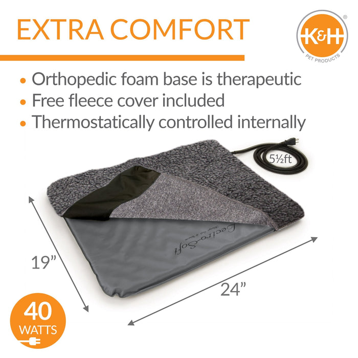 K&H Lectro - Soft Indoor/Outdoor Heated Pet Bed - PCKF - Medium, 19" x 24" (40W) - 3