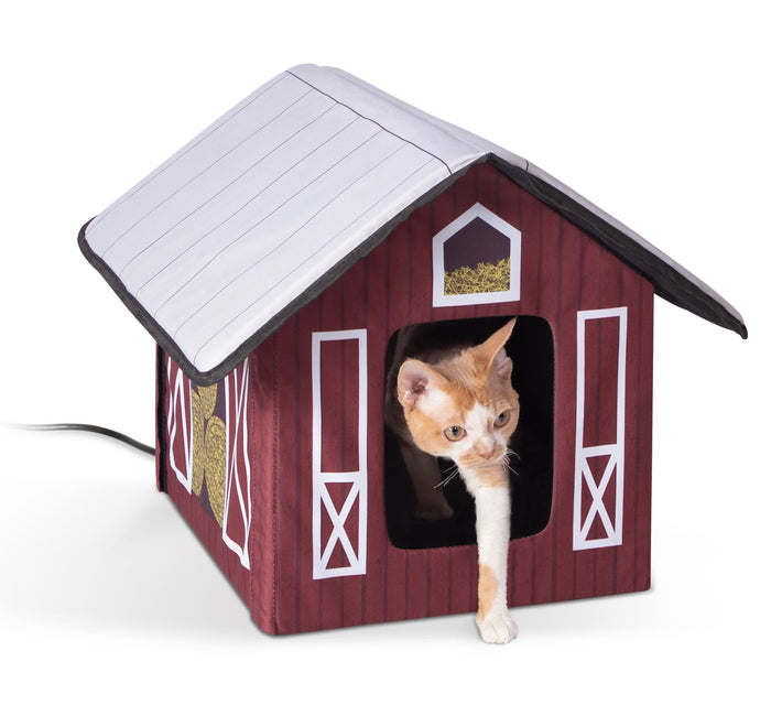 K&H Pet Products Outdoor Heated Kitty House Cat Shelter - PCU3 - Red Barn - 19" x 22" x 17" - 1