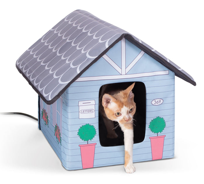 K&H Pet Products Outdoor Heated Kitty House Cat Shelter - PCU4 - Blue Cottage - 19" x 22" x 17" - 4