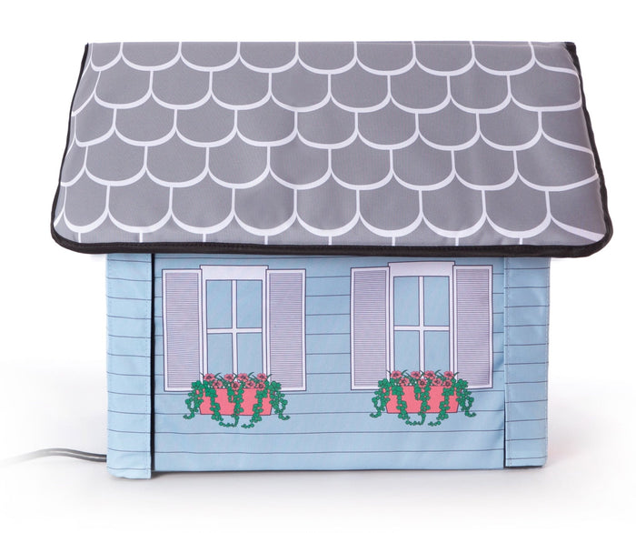K&H Pet Products Outdoor Heated Kitty House Cat Shelter - PCU4 - Blue Cottage - 19" x 22" x 17" - 5