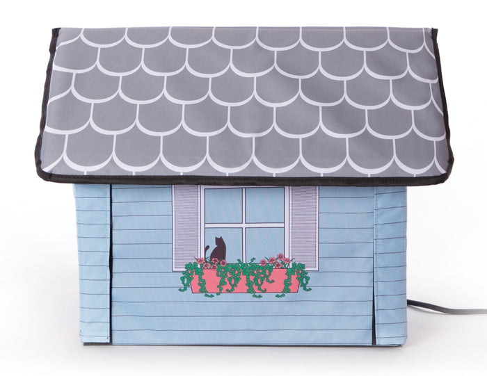 K&H Pet Products Outdoor Heated Kitty House Cat Shelter - PCU4 - Blue Cottage - 19" x 22" x 17" - 6