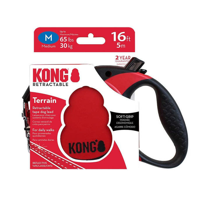 KONG Terrain Retractable Leash - P4W3Q - Red - Medium - 4